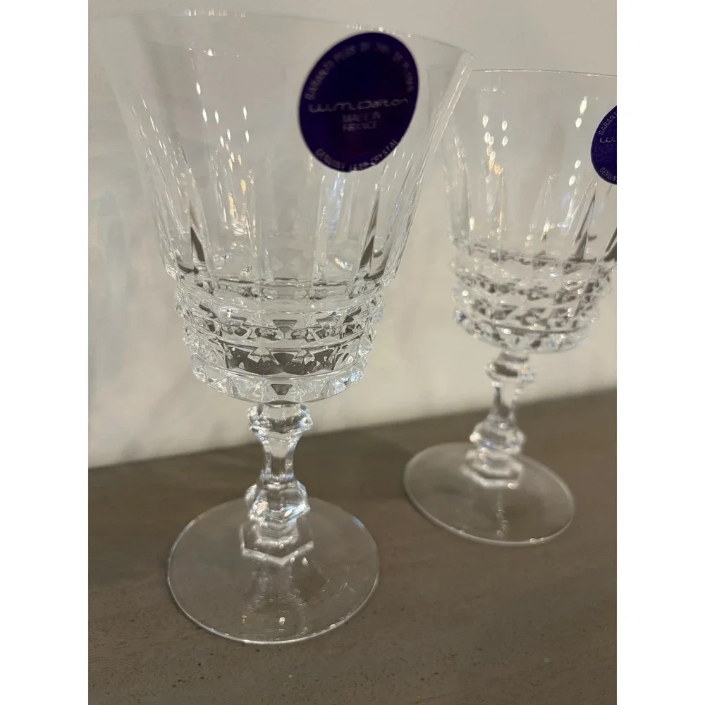 Vintage W.M Dalton 24% French Lead Crystal 2 Goblets Original Stickers On Them